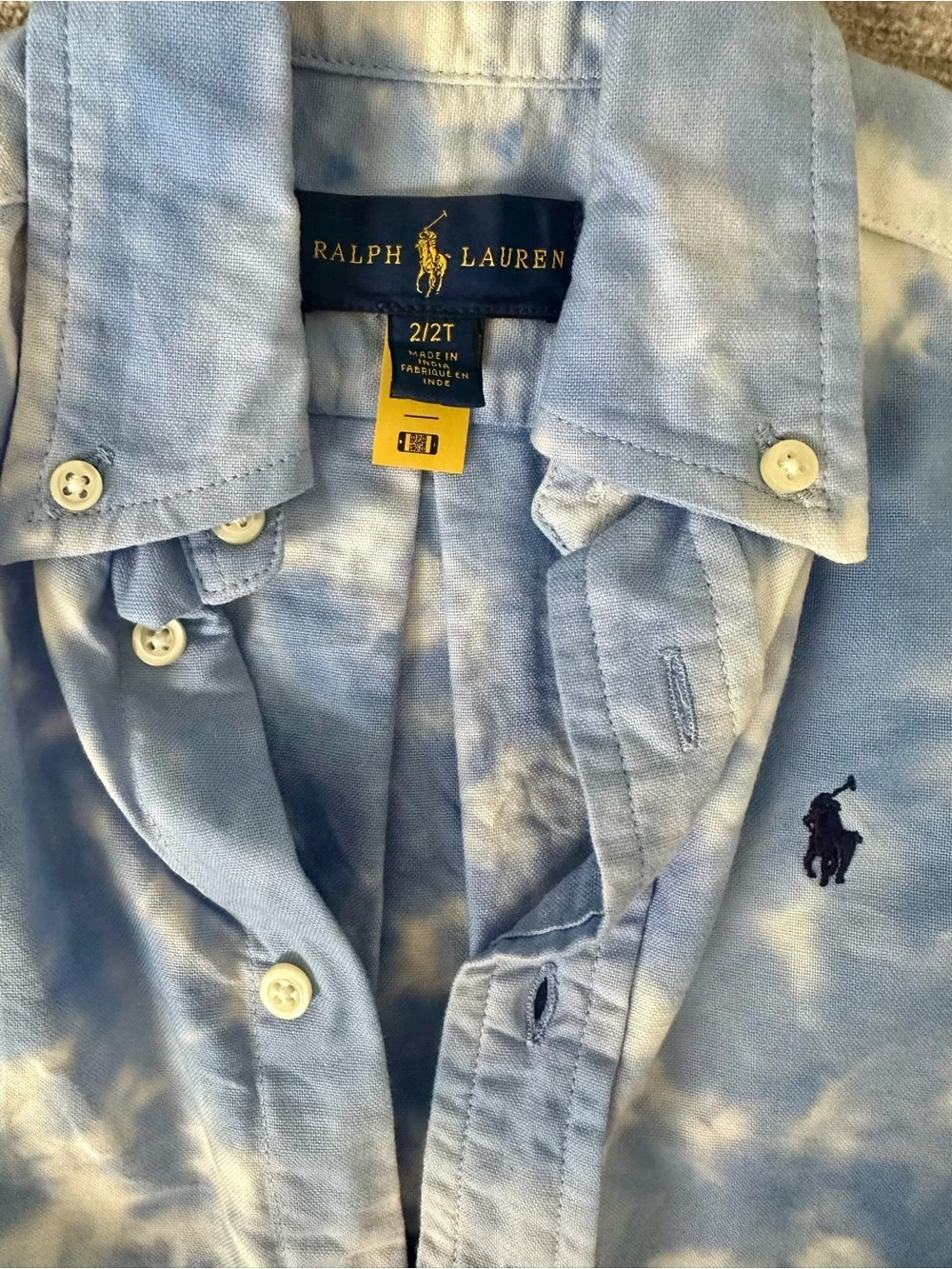 Ralph Lauren Blue and White Tie-Dye Short Sleeve Button-Down Shirt